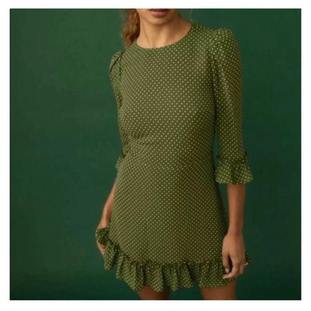 Reformation Doutzen Green Polka Dot Dress Size 8 - Picture 2 of 5